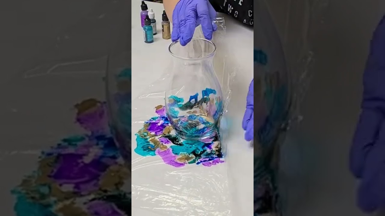 Simple alcohol ink vase DIY with plastic wrap!