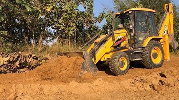Making New Road In Village Area, JCB Backhoe Leveling Soil
