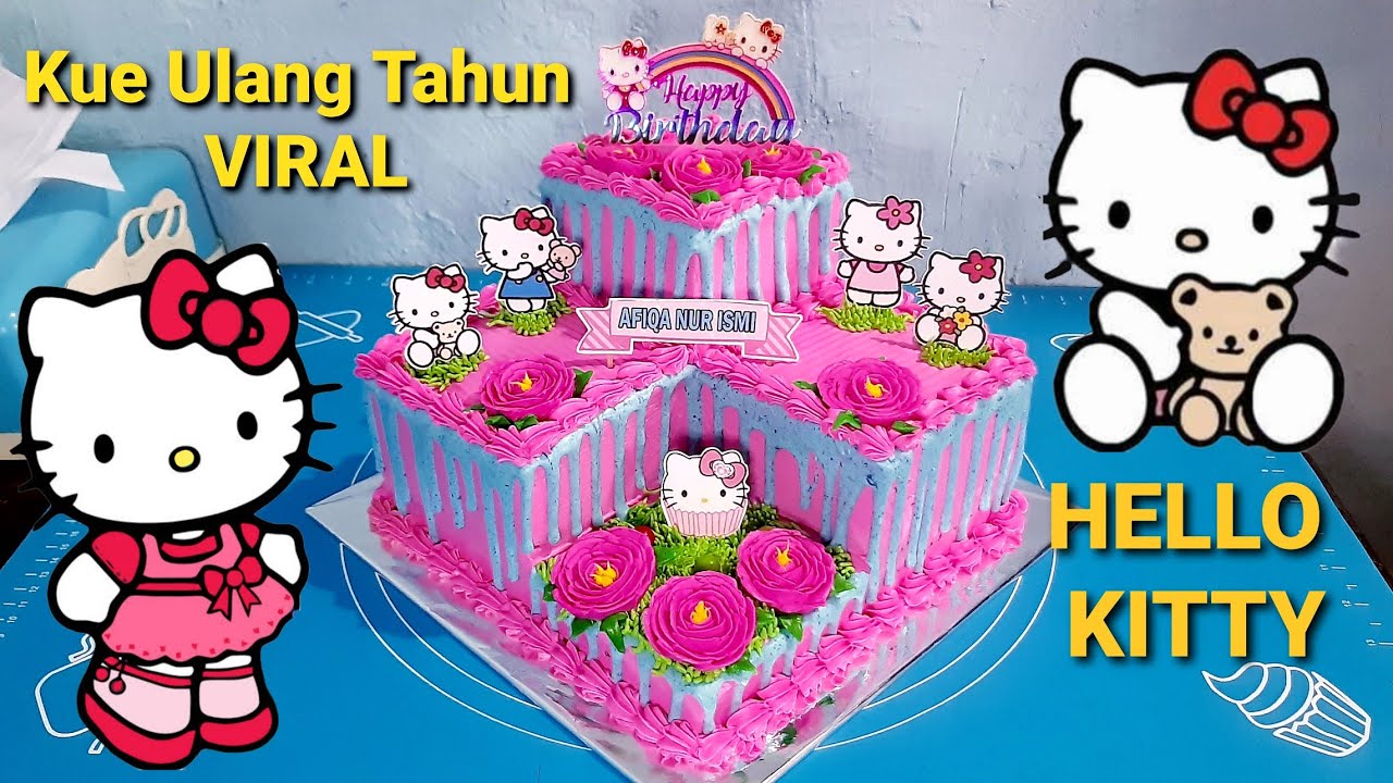 KUE ULTAH VIRAL Tema HELLO KITTYKue Ulang Tahun Tingkat Sudut HELLO KITTY YouTube