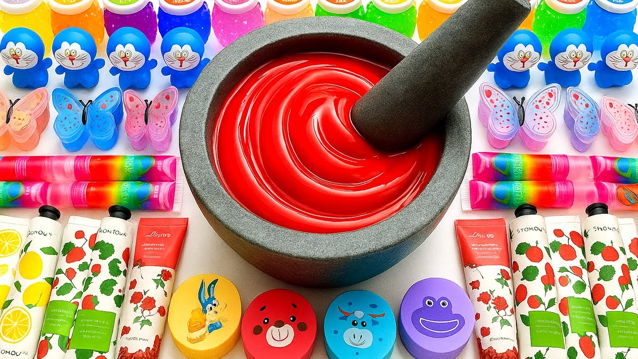 Satisfying Video DIY ASMR Slime Mixing BB Cream Makeup Hand Cream Lipstick Into Glossy Slime