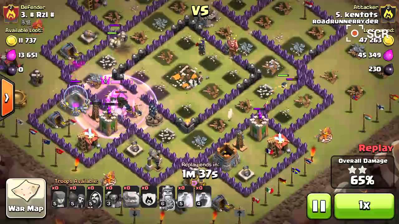 Epic 3 stars clanwar attack via TH8 GOWIPE vs TH9