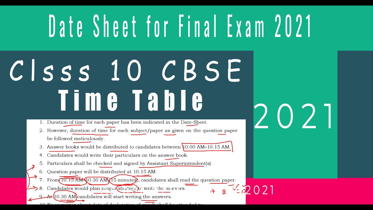 Date sheet Class 10 Exam 2021 // Time Table Class 10 CBSE Exam 2021