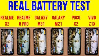 Galaxy M21 vs M31, POCO X2, Realme X2, 6 Pro, Vivo Z1x Battery Drain Test | Charging Test | Heating