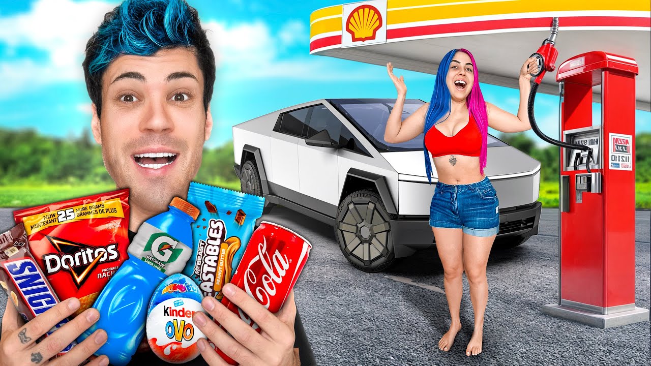 SOBREVIVENDO 24h com COMIDA de POSTO de GASOLINA