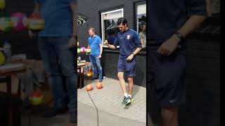 Luc Stolker van FC Twente in actie met Minisoccerbal