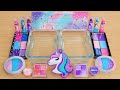 Unicorn slime asmr mixing makeup eyeshadow into satisfying slime