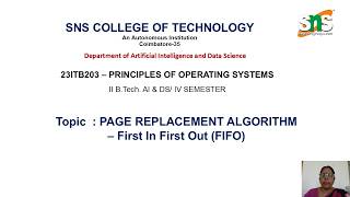PAGE REPLACEMENT ALGORITHM- FIFO | PRINCIPLES OF OPERATING SYSTEMS| SNS INSTITUTIONS
