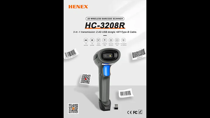 Henex HC-3208R QR Barcode Reader 2D Wireless Barcode Scanner with Memory for Supermarket