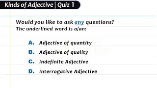 Kinds of Adjective: Quiz 1 | English Grammar for competitive Test(s) by Quality Education