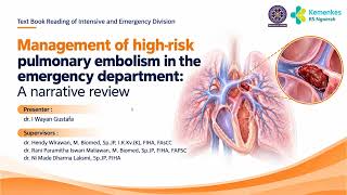 Management of high-risk pulmonary embolism in the emergency department: A narrative review