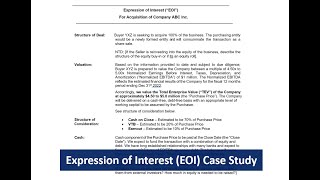 Expressions of Interest in M&A Part 2  EOI Case Study Example
