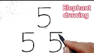 how to draw elephant from number 555 | elephant drawing for kids in school drawing class