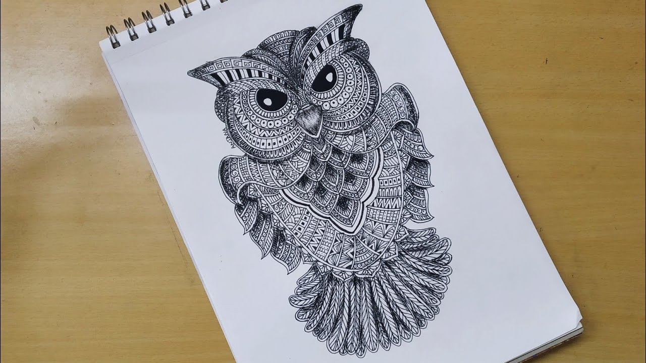 How to draw Mandala art of Owl | Flying Bird | Zentangle art ...