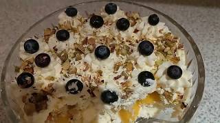 تحلية بالكيك الاسفنجي والكريمة والفواكه/ How to make dessert  with cream cake and fruits