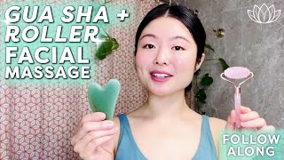 ✨COMBO GUA SHA + ROLLER FACIAL MASSAGE ROUTINE FOR GLOWING SKIN✨| FOLLOW ALONG ♡ Lémore ♡