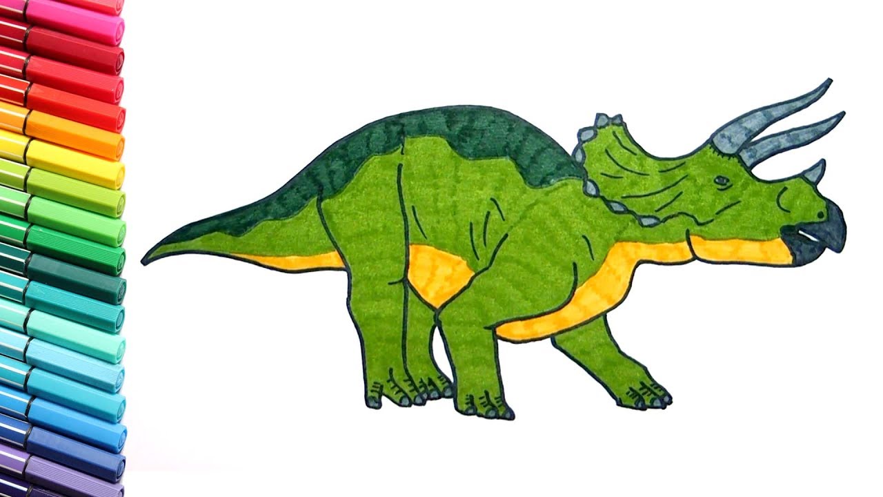 How to Draw a Dinosaur Triceratops - Coloring Pages for Kids to learn