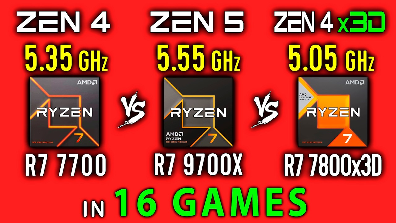 [ジャンク] DRAM認識のみエラー AMD Ryzen7 9700X Ryzen 7 7700 vs Ryzen 7 9700X vs Ryzen 7 7800X3D Test in 16 Games