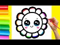 How To Draw Flowers with Rainbow Colors For Children