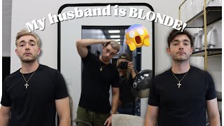 I BLEACHED MY HUSBANDS HAIR😱 Men&#39;s Platinum Card Tutorial // Wholy Hair