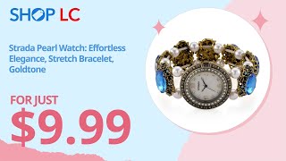 Strada Blue Glass White Resin Pearl SL68 Quartz Stretch Watch Gold