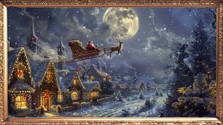 ✨4K Christmas Art Screensaver for TV | Elegant Vintage Gold Frame | Santa Sleigh Over Village 🎅🌕❄️ screenshot 4