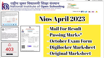 Nios April 2023 Mail For Result October Exam Marksheet Digilocker Passing Marks|TaskIs Helping(NIOS)
