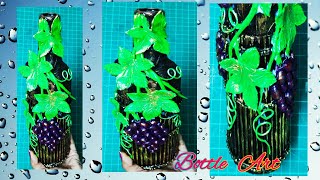 Grapes on Wine Bottle ||Grape making with clay||Best Outof Waste||Amazing decoration on bottle ||#74