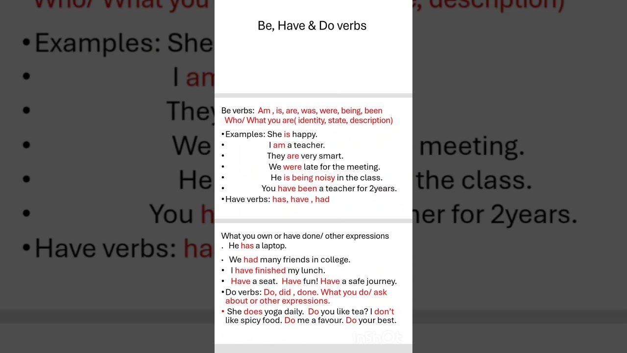 Primary Auxiliary Verbs: Be, Have &  Do  ( For Beginners)
