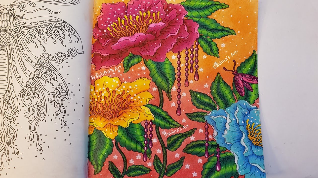 Coloring FLOWERS🌷 Leaves and Background | MAGICAL DAWN  Adult Coloring Book by Hanna Karlzon