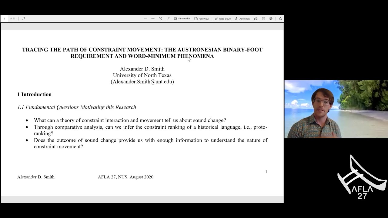 [AFLA27] Tracing constraint movement: Austronesian binary feet and word minimality - Alexander Smith