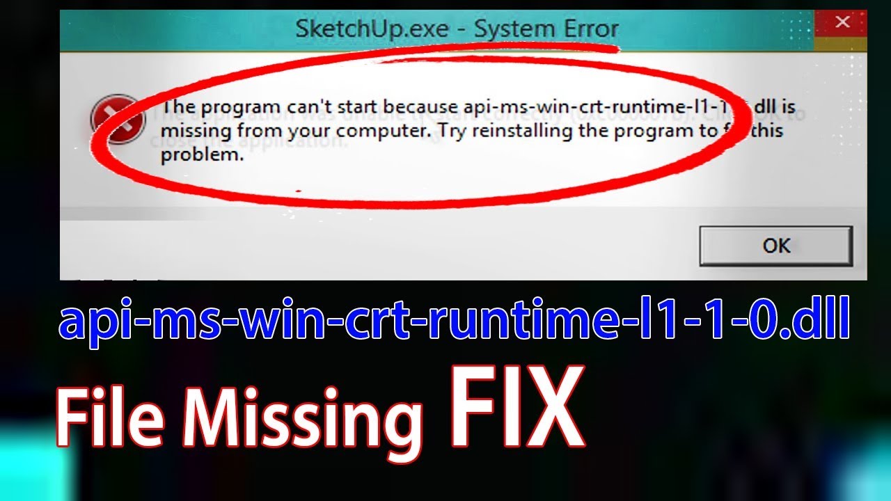 Fix For Api Ms Win Crt Runtime L1 1 0 Dll Missing Error 2017 Youtube