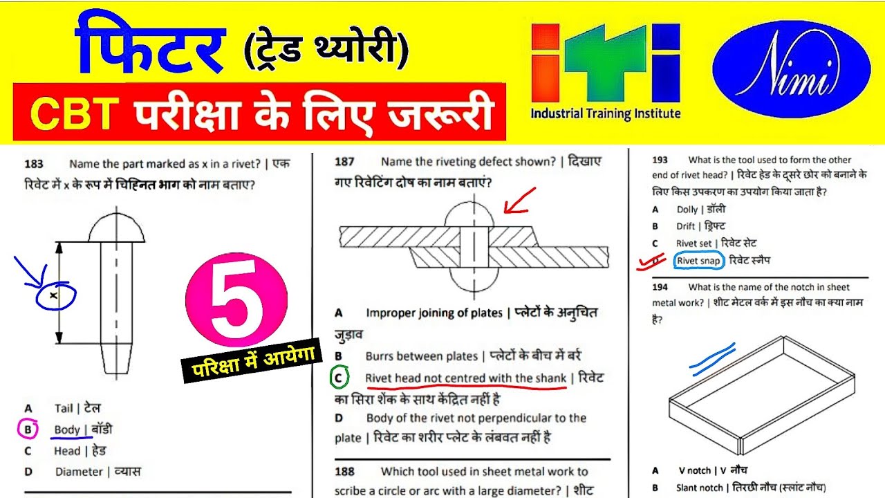 ITI #Fitter Theory Exam Paper 2024 📄 (फिटर ट्रेड थ्योरी) || ⛔ NIMI Question Bank (Part : 05)