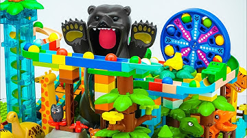 Satisfying Building Blocks Marble Run ASMR | Giant Bear and wilds animals block coaster