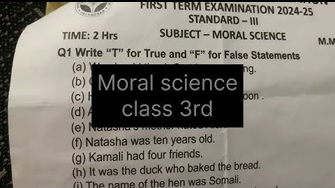 Class 3rd| Moral science first term question paper | #moralscience #class3 #class #viralvideo