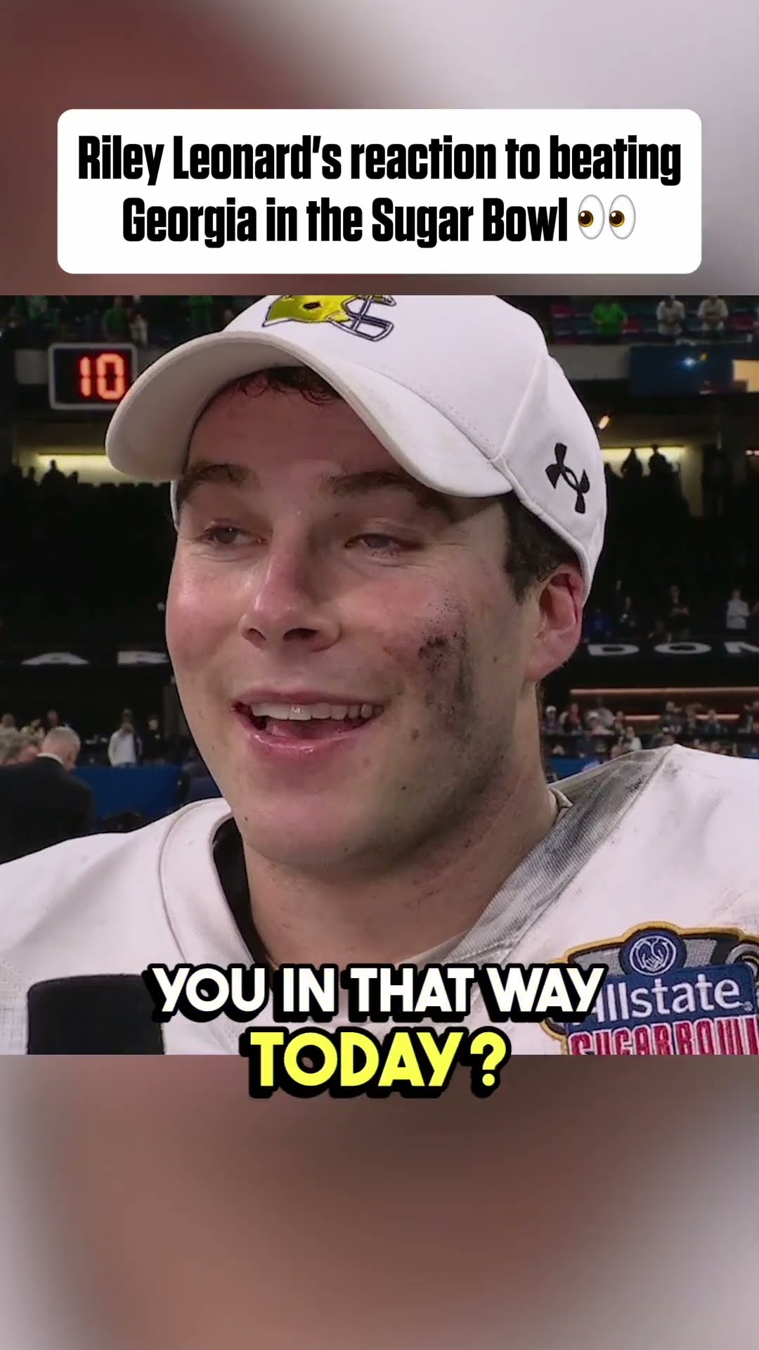Riley Leonard reacts to beating Georgia in the CFP Quarterfinal ?