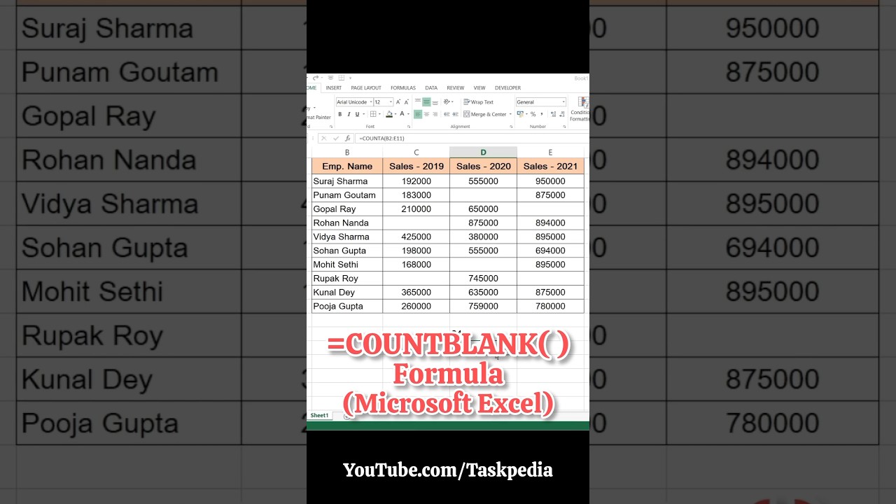 COUNTBLANK Formula in Microsoft Excel 
