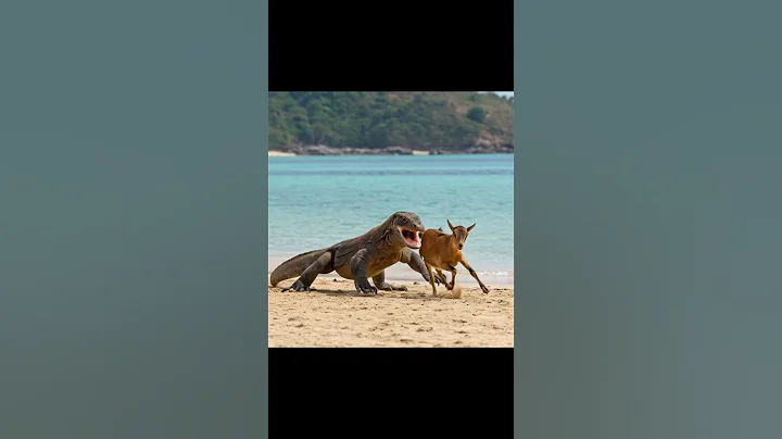 Komodo Dragon and Goat Encounter on the Beach #shorts #wildlife #survival #ocean #nature #love #sea