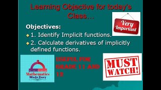 AP Calculus AB-Unit-3-Mathematics-Introduction to Implicit Differentiation- Part-1-For Grade 11 & 12
