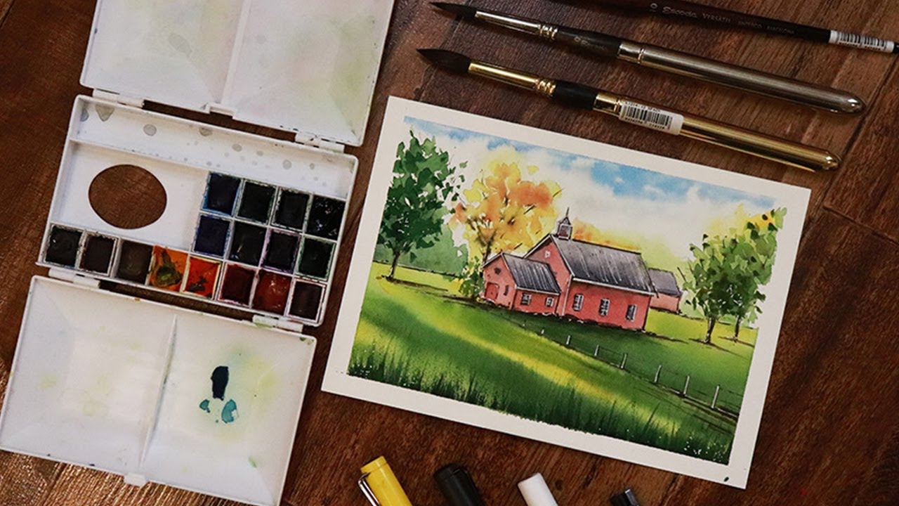 Easy Watercolor tutorial of landscape