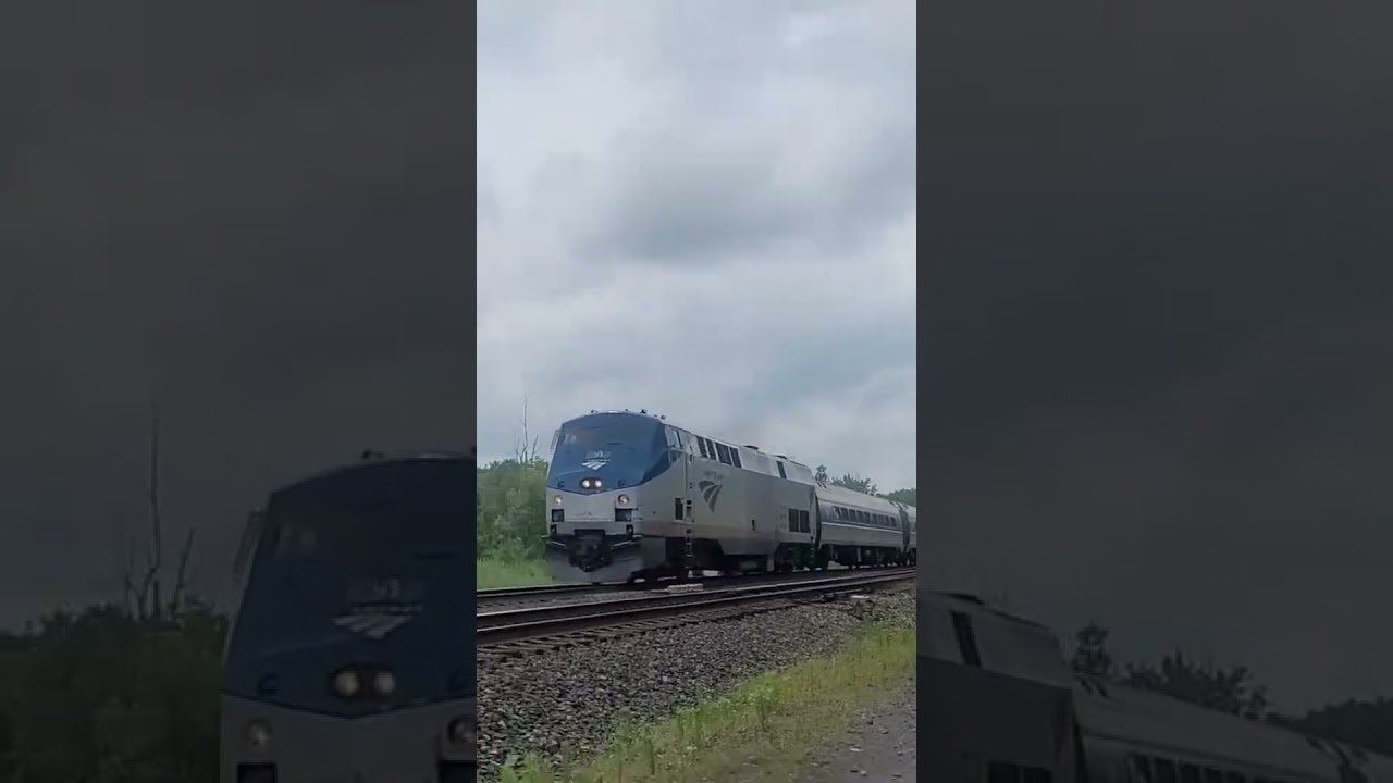 Perfect meet between Amtrak P064 and P063 at attrige rd in Churchville NY
