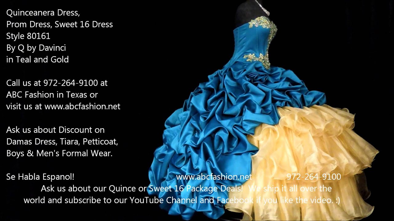 80161 Teal & Gold Q by Davinci Quinceanera Dress, Sweet 16
