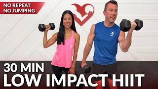 30 Min Low Impact HIIT Workout with Weights – No Jumping, No Repeat, Standing, Dumbbells, Beginners