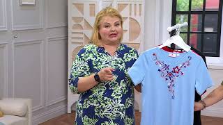 Quacker Factory Aim For the Stars V-Neck Short Sleeve Top on QVC