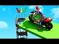 SPIDERMAN and Motorcycles with Superheroes Obstacle Challenge - GTA 5