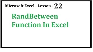 Excel   RandBetween Function In Excel  Hindi  Urdu   Lesson 22