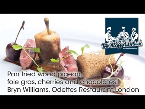 Pan fried wood pigeon, foie gras, cherries and chocolates: Bryn Williams, Odettes Restaurant London