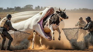 Heroic Rescue Team vs Giant Albino Python: Saving the Cow from Being Swallowed Alive!