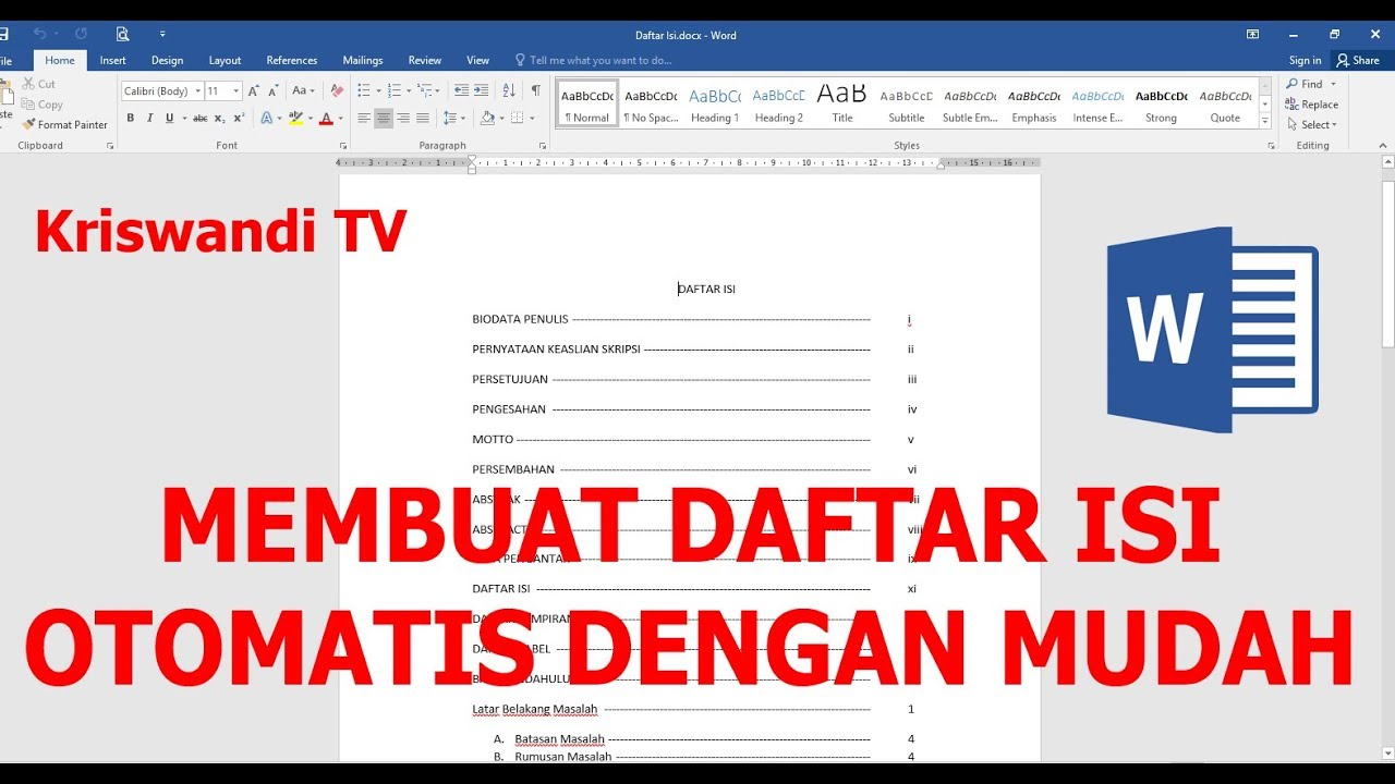 Tutorial Membuat Daftar Isi Skripsi atau Makalah Dengan Mudah dan
