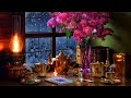 Blizzard Sounds on Window | Snowstorm Sounds with Fireplace Crackling and Oil Lamp