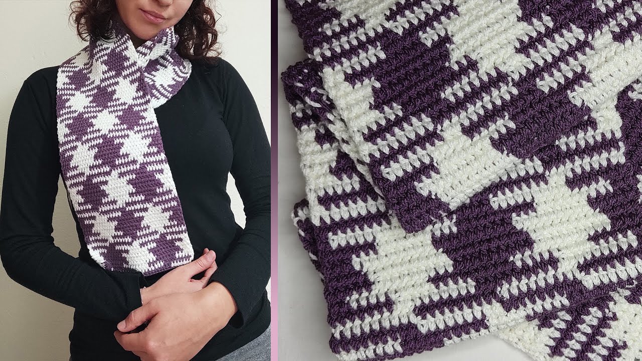 Çapraz Ekose Atkı Yapımı How to Make Easy Crochet Plaid Scarf